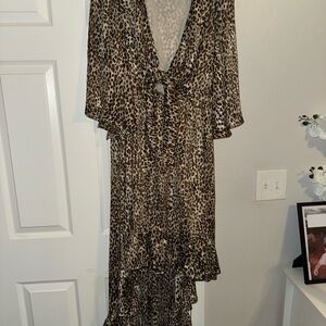 Leopard Print Tie-Front Maxi Dress - Brown